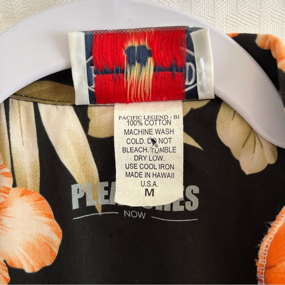 Pacific Legend Hawaiian Floral Black Cream Color Short Sleeve Button Up Size Med - Picture 7 of 10